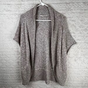 PETER NYGARD Cardigan 2X Tan Rolled Cap Sleeve Sweater Shawl Collar